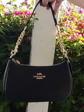 Coach Black Leather Shoulder Bag with Gold Hardware